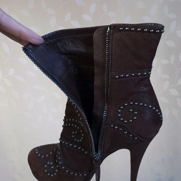 Miu Miu Y2K Platform Stiletto Boots - Studded Brown Ankle Heels 37 Designer - Picture 11 of 15